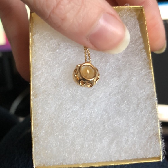 Getana 14k Citrine Diamond Pendant and Fine Chain Solid Yellow Gold Princess Cut - Picture 12 of 12